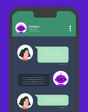 Ilustração da tela de um smartphone, onde chatbot conversa com cliente por whatsapp